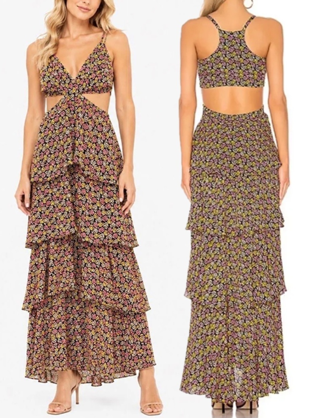 A.L.C. Titus Silk Floral Cutout Tiered Maxi Dress
